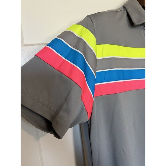 Under Armour Men's Golf Polo Size Large Gray Neon Stripe Heatgear - Picture 3 of 8